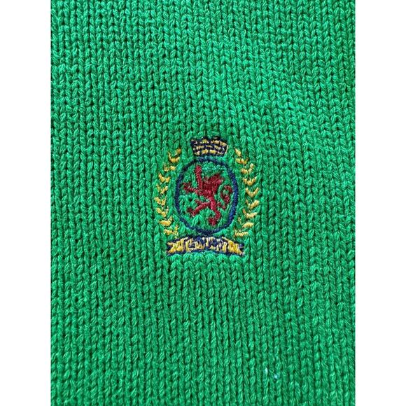 Vintage Mens Tommy Hilfiger Green Sweater Embroidered Crest Pullover M Crew Neck - Picture 3 of 11
